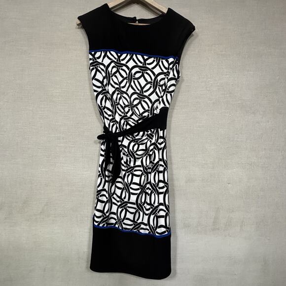 Madison Leigh Sleeveless Sheath Dress Size 12 Color Block Geometric Tie Waist - Picture 1 of 8